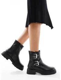 Keely buckle biker ankle boots in black from ASOS