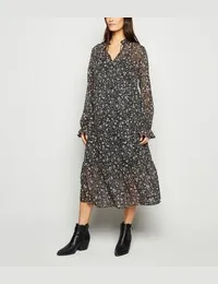 Maternity Black Floral Chiffon Tie Neck Dress New Look from New Look