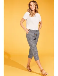 Tile Print Paperbag Tie Waist Tapered Linen Cropped Trousers from Bonmarché