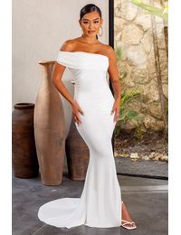 Forever & Always | White One Shoulder Fishtail Maxi Dress from Club L London