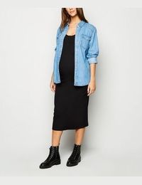 Maternity Black Popper Front Ribbed Midi Dress New Look from New Look