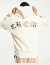 gothic emboridered oversized hoodie in beige-Neutral from ASOS