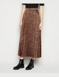 New Look Satin Skirt black animal print pleated curved DealDoodle