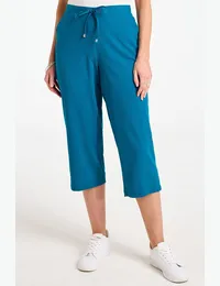 Textured Wide Leg Elasticated Cropped Trousers from Bonmarché
