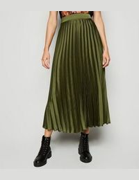 Green pleated satin midi skirt new look best sale