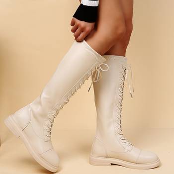 minimalist lace up decor mid calf boots