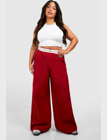 Plus Woven Textured Belted Wide Leg Trousers