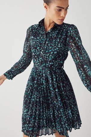 Warehouse blue animal sales print shirt dress