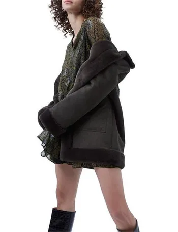 UO Faux Shearling Black Longline Coat