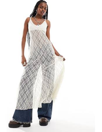 Free People Luna Ivory Lace Maxi Dress Bodysuit Size M