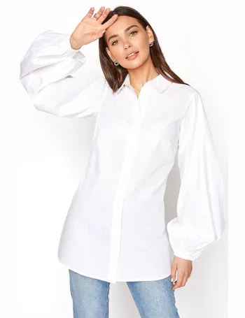 White Balloon Sleeve Cotton Shirt