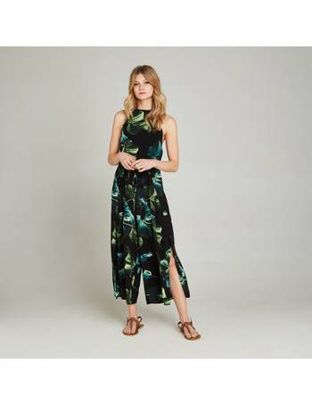 apricot banana leaf print jumpsuit