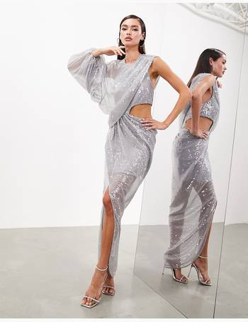 ASOS Edition Curve Paillette Fringe Sequin Cami Shift Mini Dress in Silver