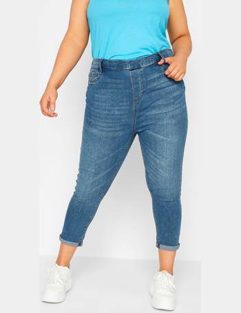 YOURS Curve Mid Blue Distressed Cat Scratch Stretch Cropped Jeggings