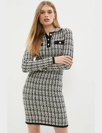 Embellished houndstooth bouclé-knit mini dress