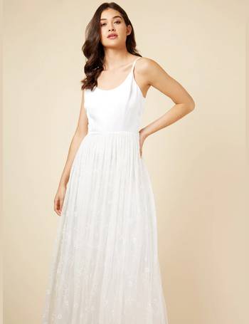 Little mistress allover broderie plunge 2024 front maxi dress in white