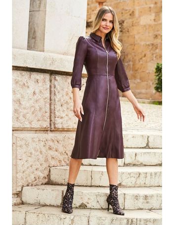 Faux Leather Knee Length Shirt Dress, SOSANDAR