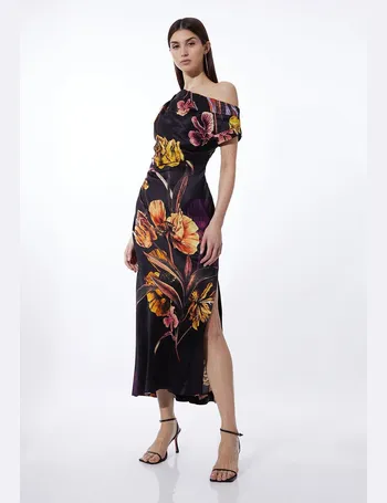 KAREN MILLEN Plus Size Pleated Georgette Woven Maxi Dress in Floral