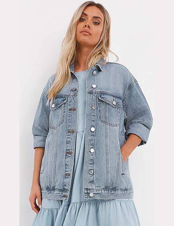 Womens Oversized Borg Embroidered Denim Jacket Simply Be