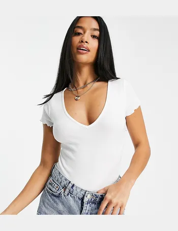 ASOS DESIGN clean V neck bodysuit in white