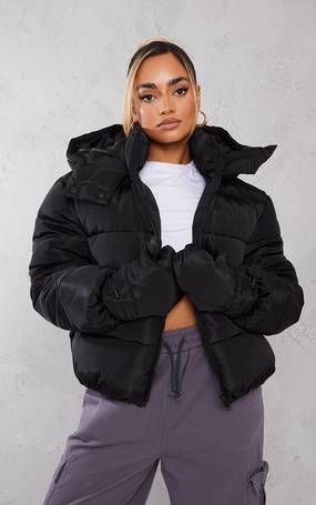 Petite Black High Neck Cropped Puffer Jacket