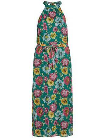 Vila flutter sleeve midi dress in green and pink floral