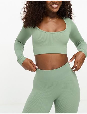 Hiit Soft Touch Ribbed Lounge Long Sleeve Crop Top In Beige-neutral