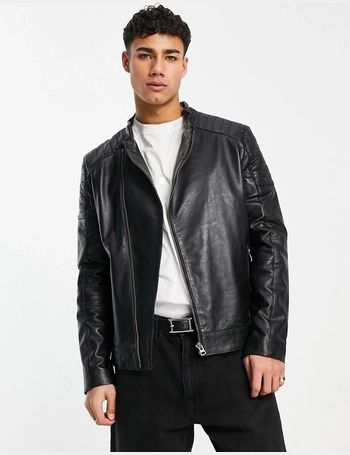 French connection mens discount leather flight jacket black