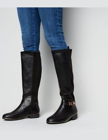 wide fit black metal trim knee high boots