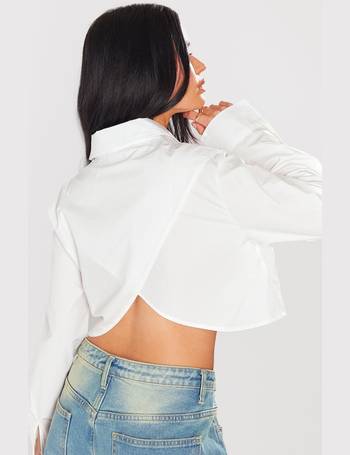 White Textured Woven Underbust Cropped Shirt