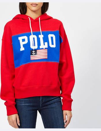 red and blue polo hoodie