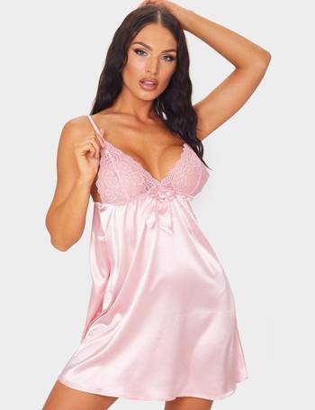 Baby Pink Lace Bust Bow Detail Chiffon Babydoll Nightie