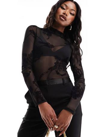 ASOS DESIGN co-ord stretch satin and mesh corset bodysuit and mini skirt in  blac