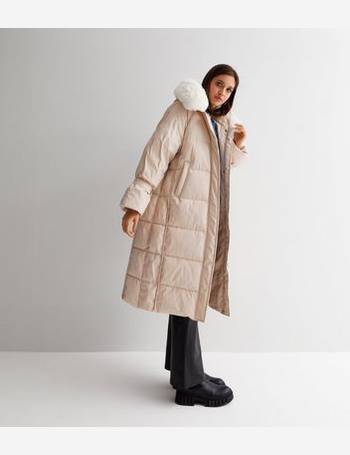 Cameo Rose Pink Faux Fur Trim Belted Hooded Puffer Coat