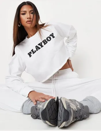 playboy x missguided navy varsity graphic v neck sweatshirt