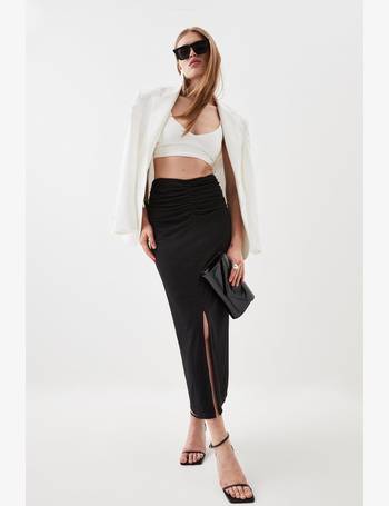 Ponte Long Sleeve Crop Top And Split Front Skirt Jersey Set | Karen Millen