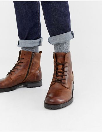 jack & jones leather lace up boots