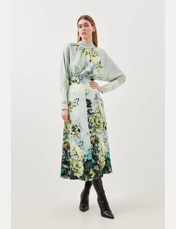 Contrast Satin Floral Bustier Woven Midi Dress | Karen Millen
