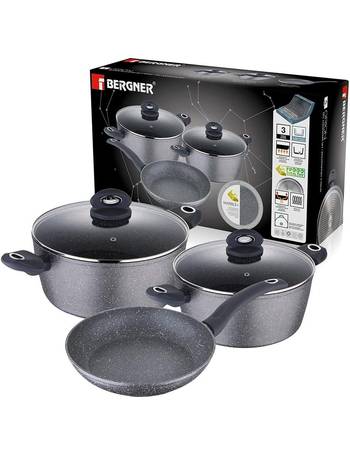 Retro by Bergner - 10 PC Non Stick Cast Aluminum Pots and Pans Cookware Set, 10 Pieces, Champagne