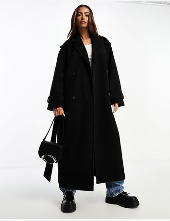 Monki tailored belted outlet coat in black