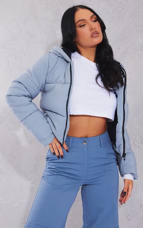 Stone Basic Hooded Cropped Puffer