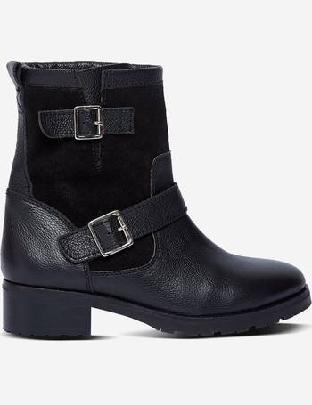 black leather oyster pearl biker boots