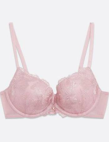 Bright Pink Floral Embroidered Push Up Bra