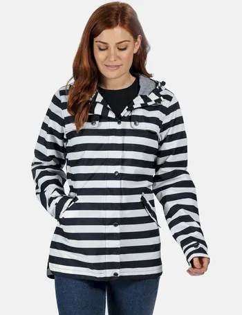 women's ninette lightweight hooded waterproof jacket blue ticking stripe