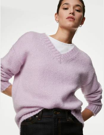 Marks and Spencer Autograph Pure Cashmere Longline Jumper Size S Lilac