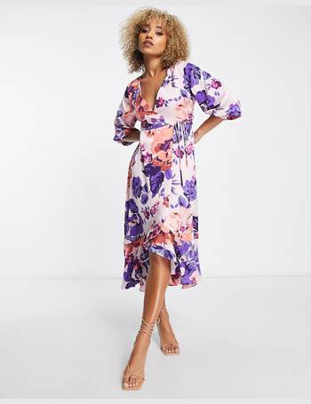 Liquorish wrap front midi sales tea dress in floral print