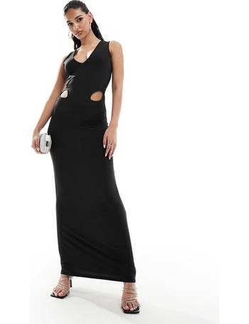 ASOS DESIGN textured D ring maxi dress with super ruched detailing in black