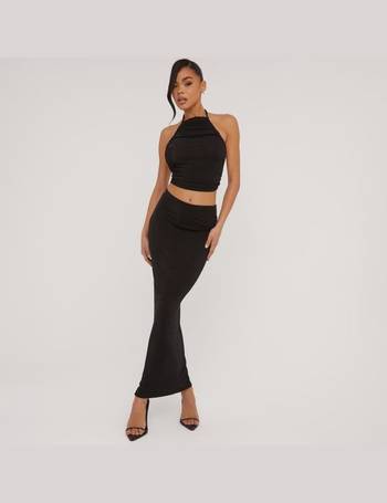 One Shoulder Crop Top And High Waist Split Leg Asymmetric Midi