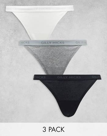 Gilly Hicks thong in daisy lace with logo tape 3 pack, ASOS