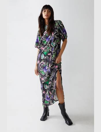 Women's Floral-Print Short Sleeve Column Gown